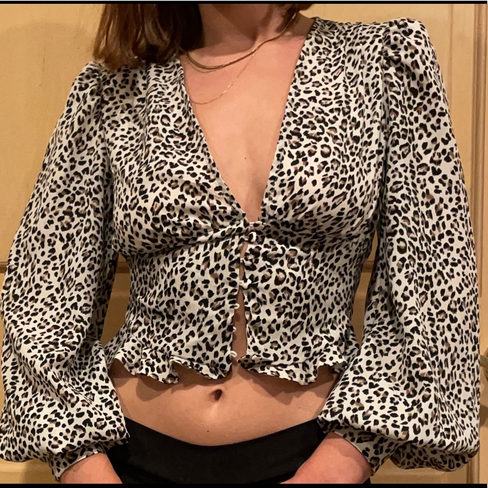 Love & Other Things Puff Sleeve Leopard Print Top